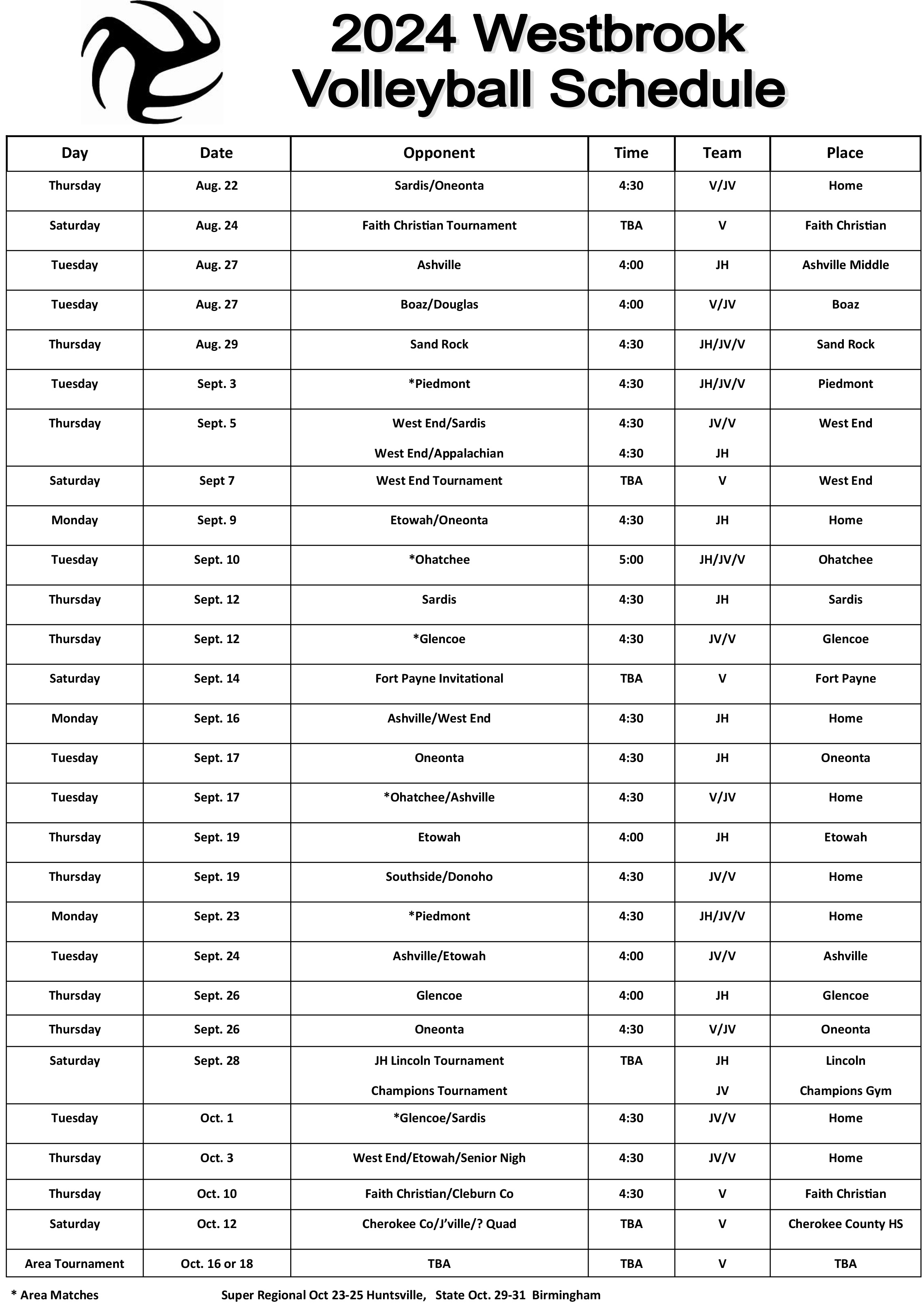 2024 Volleyball schedule